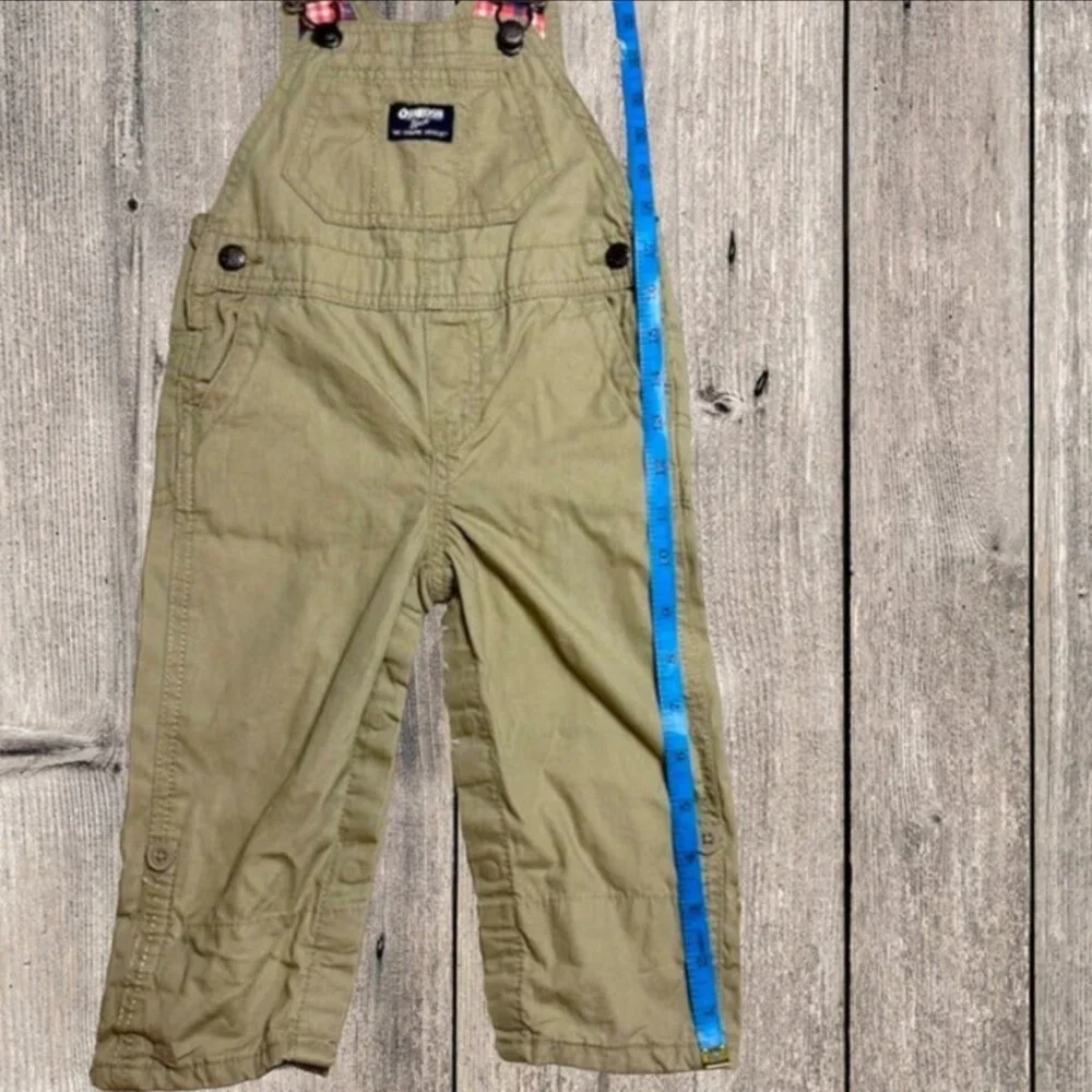 Oshkosh B'gosh Tan with Pink Plaid‎ Girls Toddlers Overalls Size 18M
